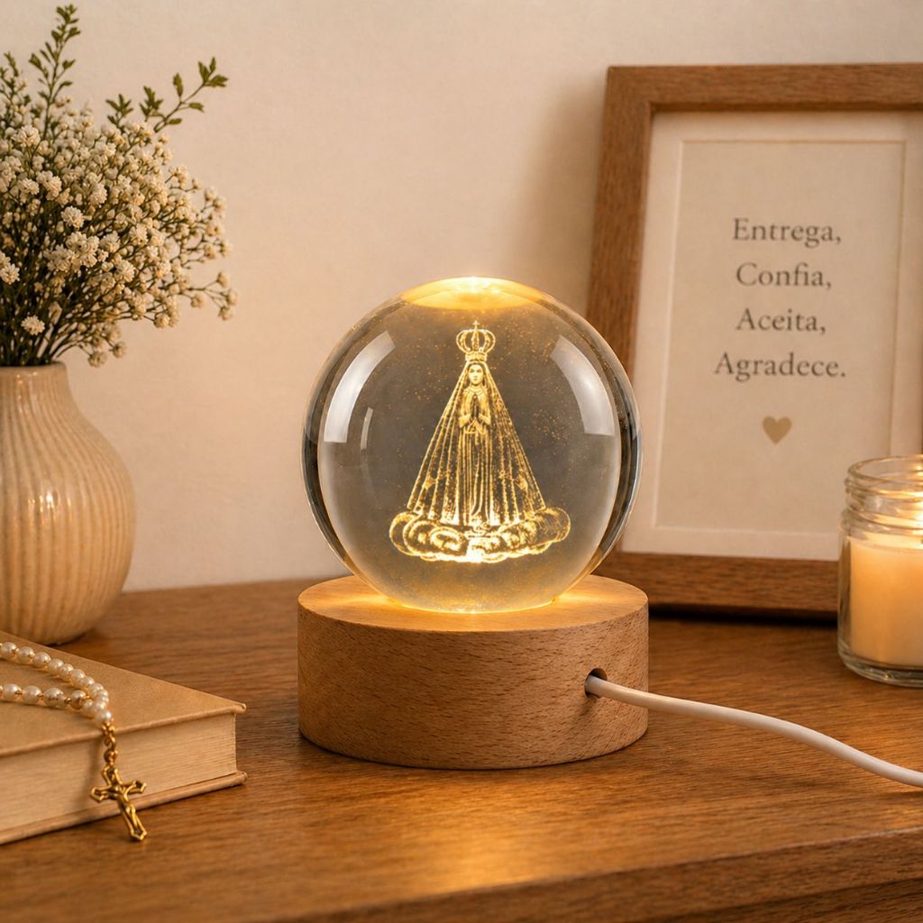 Luminária de Mesa Bola de Cristal Abajur para Sala Vintage Base Madeira Jesus Cristo 3D USB Bíblia — imagem 2 de 2