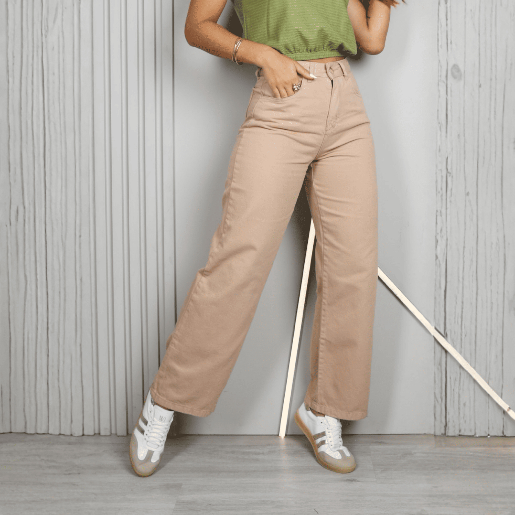 Calça Feminina Wide Leg Collors Tex Denim Jeans Elastano Cintura Média e alta Verão Botão e Bolsos