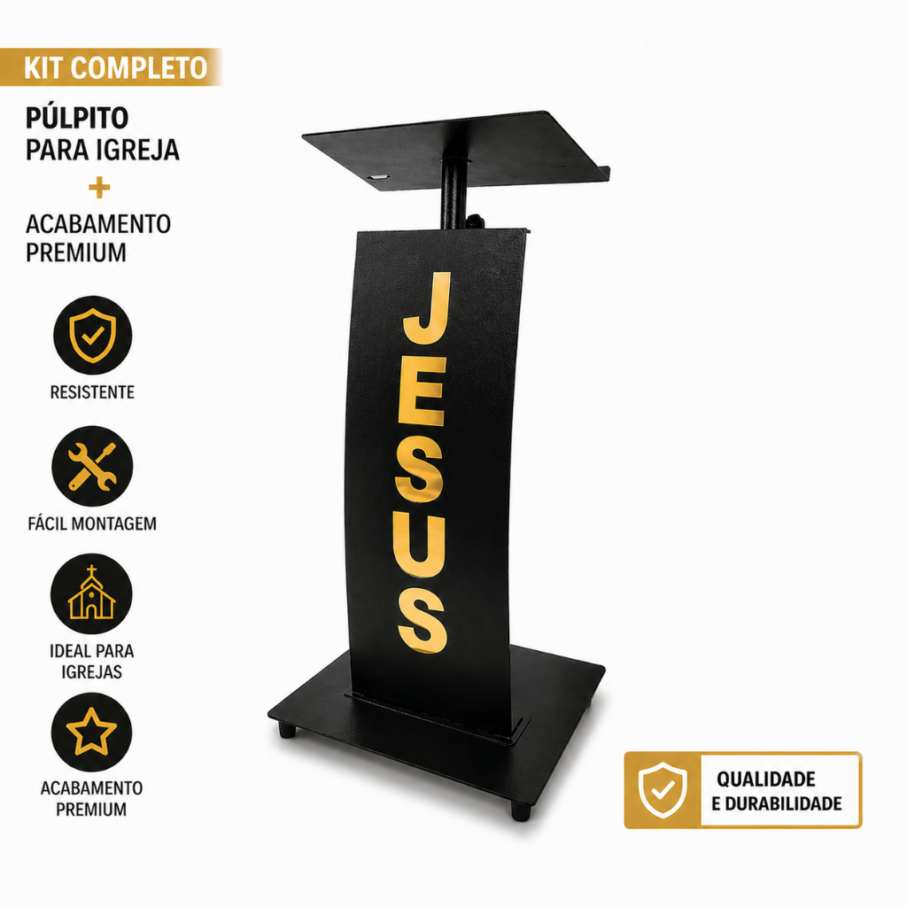 PULPITO PARA IGREJA REFORÇADO DE FERRO, DETALHE EM ACRILICO DESMONTAVEL.
