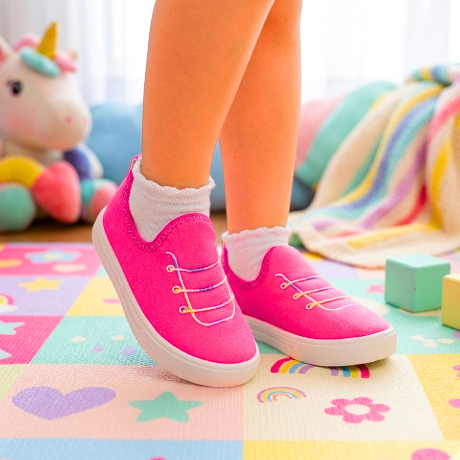 Tênis Infantil Feminino Casual Bordado Colorido - Sapato Menina Fashion Estilo Cadarço Divertido