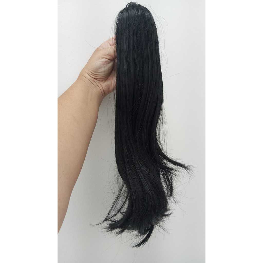 Aplique Rabo de Cavalo Cabelo Preto Liso Presilha Bio Humano Premium Bella Aplique