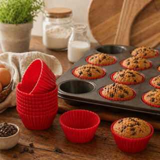 Kit 12 Forminhas de Silicone para Cupcake Reutilizáveis Antiaderentes Resistentes ao Calor
