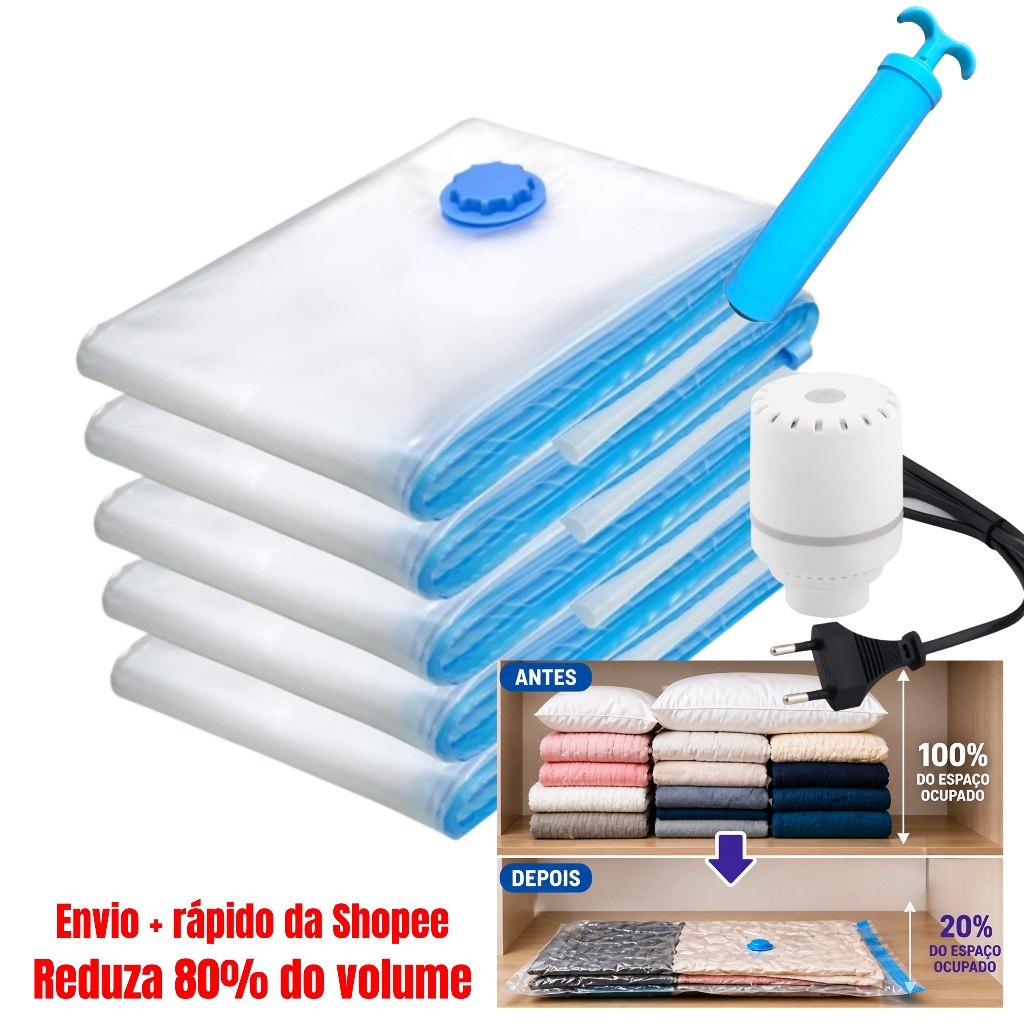 Kit 3/5/10 Saco a Vácuo 50x60 Roupa Organizador Mala Viagem Compactador Com ou Sem Bomba