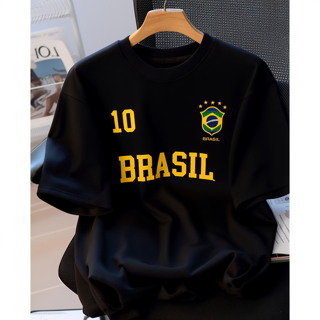 Camiseta Copa do Mundo Brasil Futebol Algodão Seleção Brasileira Número 10 Casual Streetwear