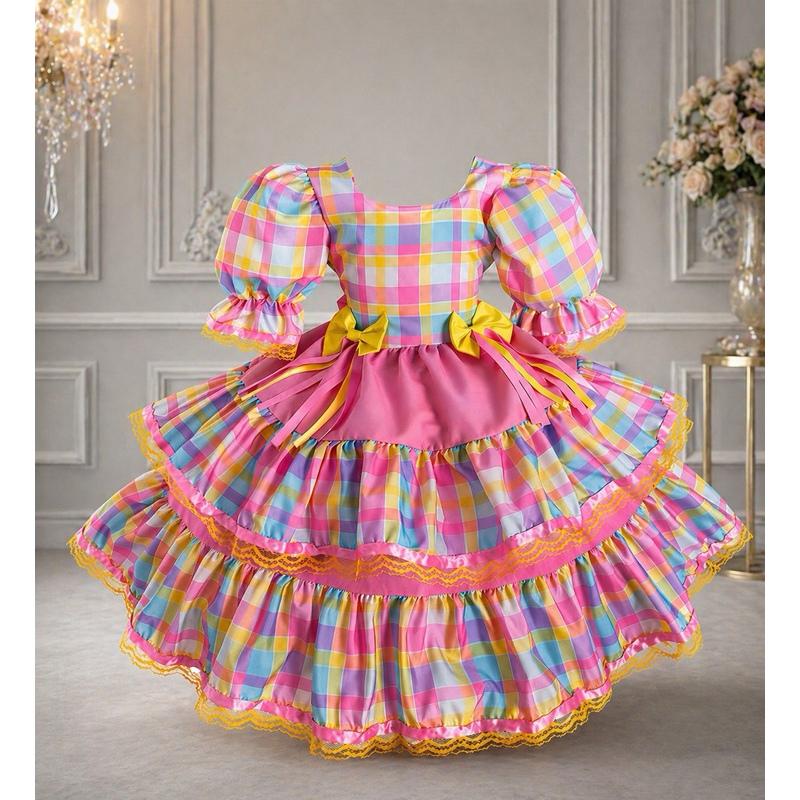 Vestido Festa Junina Caipirinha Xadrez Quadrilha Luxo