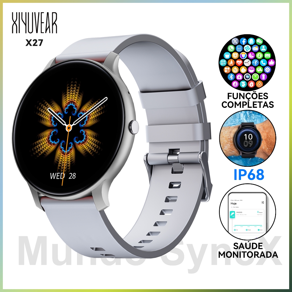 Mais Recente Smartwatch X27 - Prata, Monitoramento Saúde 24h (FC/Sono/Oxigênio), Tela 1.46 Polegadas