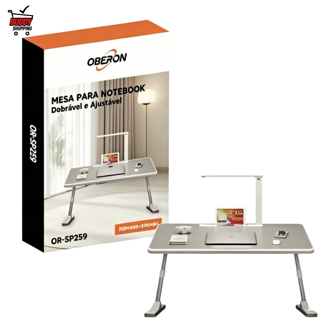 Mesa Para Notebook Dobrável 70x45cm Com LED, Suporte Celular E Porta Copos Para Cama E Sofá