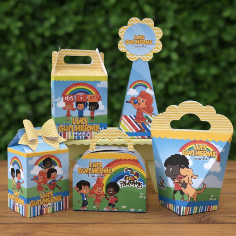 KIT DE CAIXINHAS PERSONALIZADAS-3 PALAVRINHAS-LEMBRANCINHA-ANIVERSÁRIO-PEGUE E MONTE-