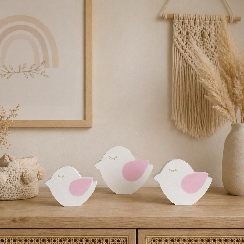 Kit Decorativo Infantil Passarinhos – Decoração Delicada para Quarto de Bebê