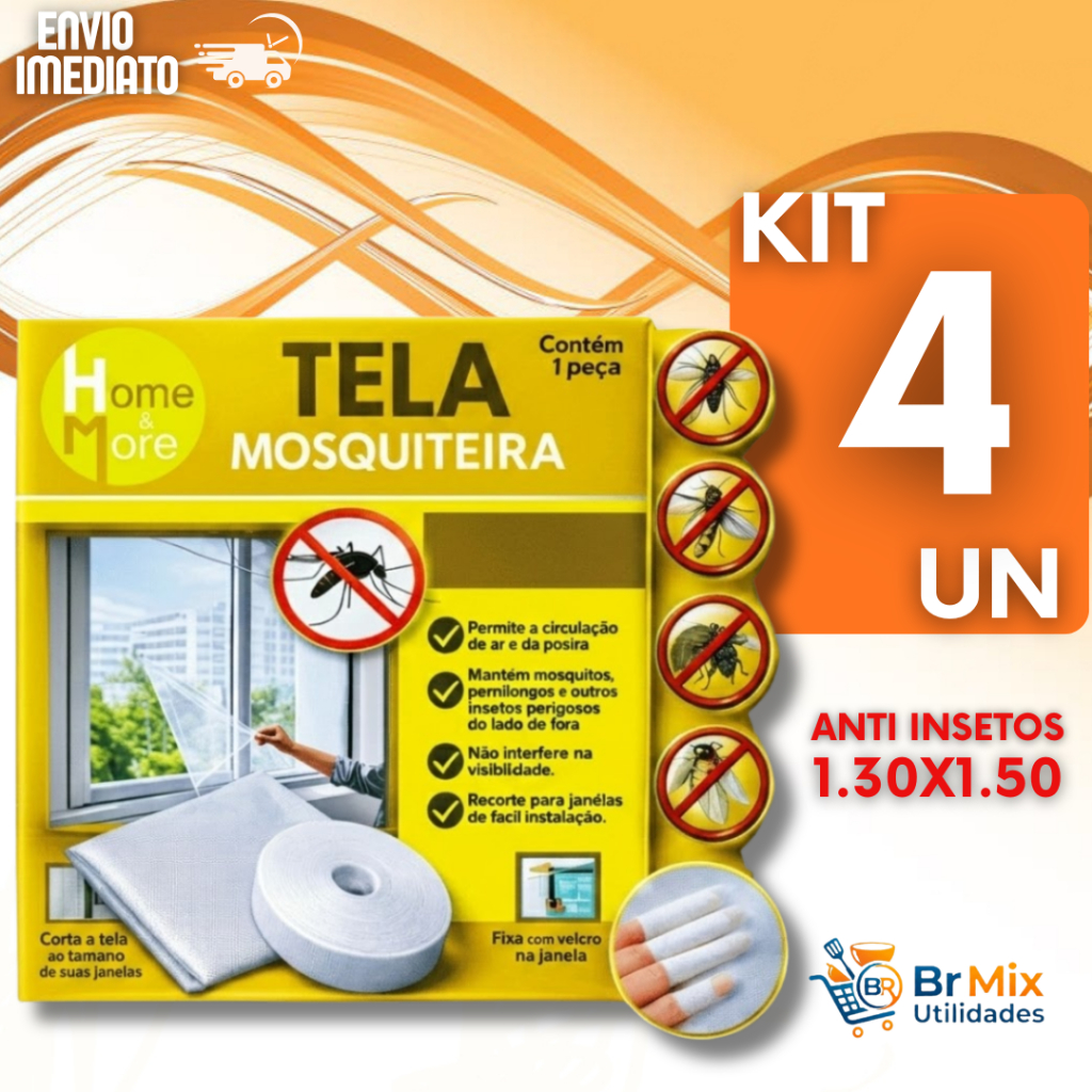 Combo Telas Mosquiteiro 130x150cm Velcro Adesivo Janela Anti Inseto Casa Multiuso Utilidades