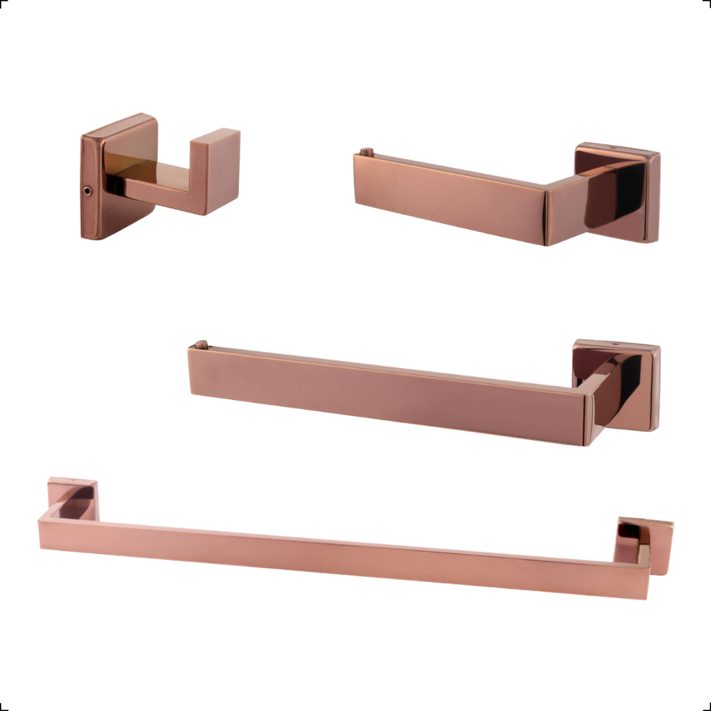 Kit Acessorios Banheiro Inox 304 Lavabo Conjunto Rose Gold