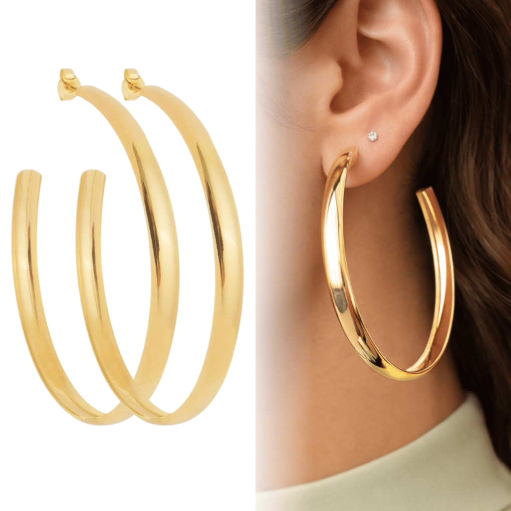 Brinco Argola Grossa Feminina Moderna Grande Folheada Banhado A Ouro 18K Dourado Semijóia Antialérgica
