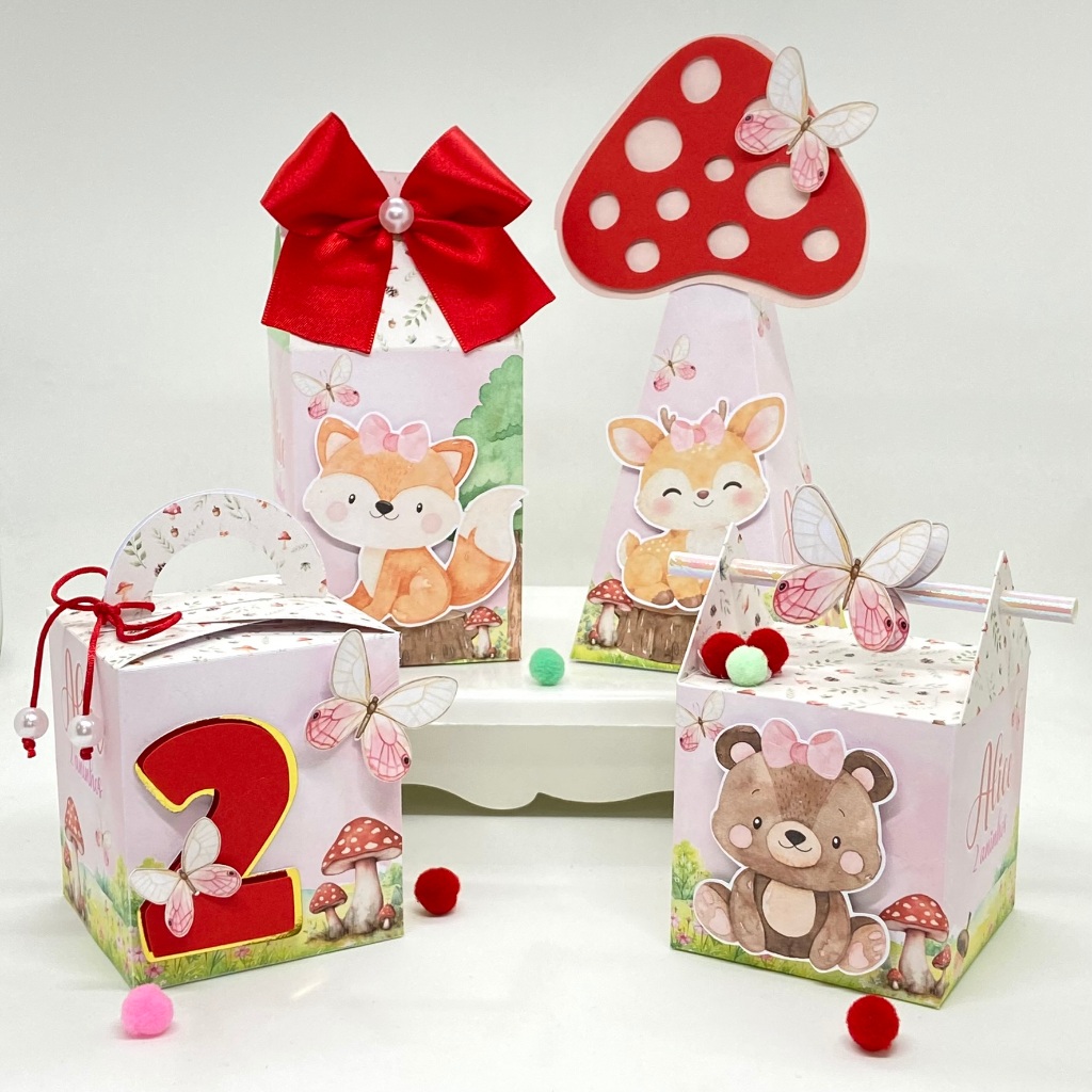 Kit Festa Bosque Vermelho Personalizado/Lembrancinhas/Caixinhas/Festa/Decoração/Aniversário/Milk/Pirâmide/Raposinha