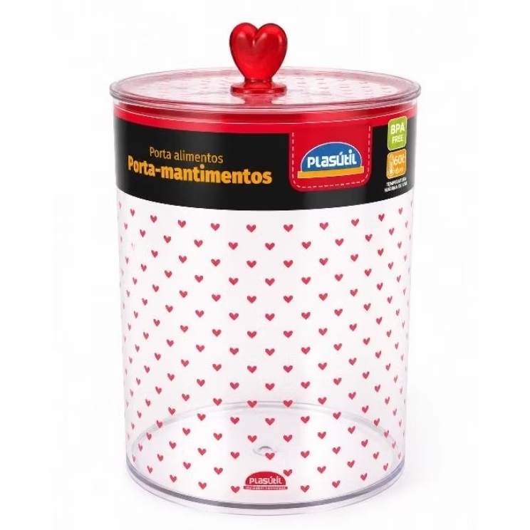 Pote Hermético Porta Mantimentos 1,8L Tampa Coração BPA Free Transparente Resistente Porta Alimentos Cozinha organização