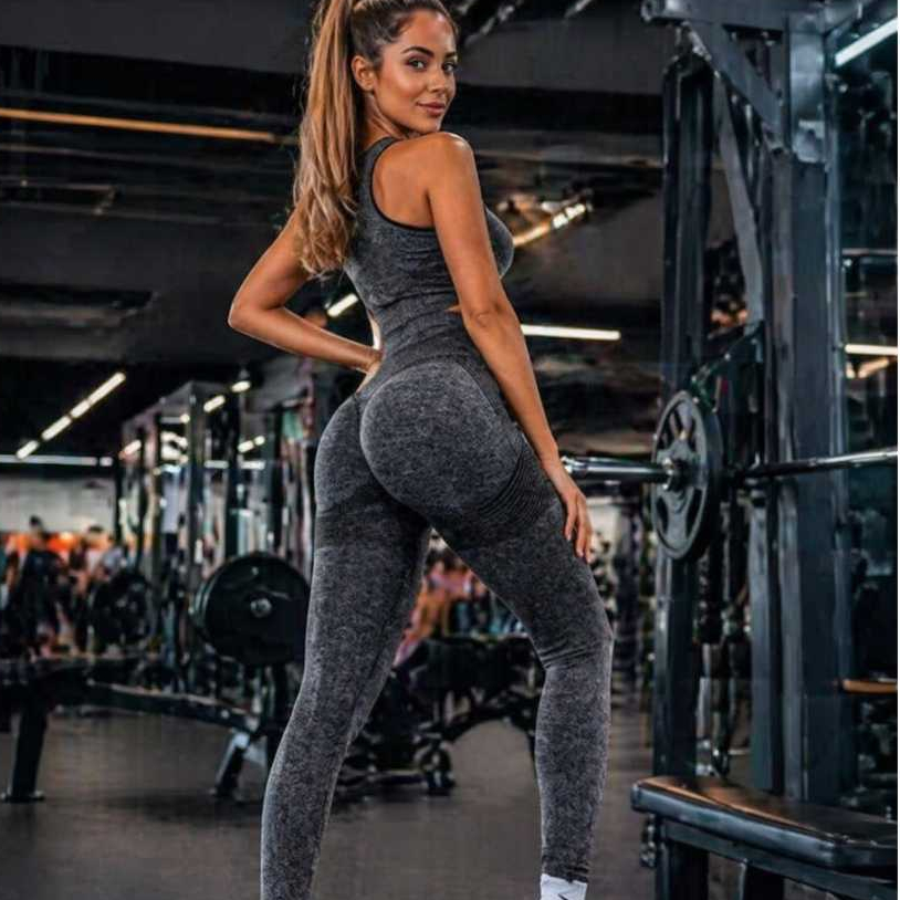 Conjunto academia Fitness Feminino Treino zero transparência Top Nadador  Cintura Alta