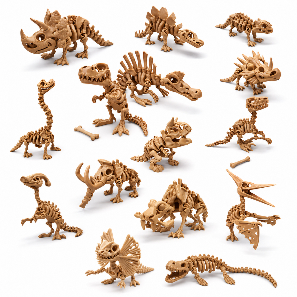 MONTE SEU KIT DE DINOSSAUROS ARTICULADOS E OUTROS MODELOS DA ERA JURÁSSICO– TAMANHO MINI COR OSSO
