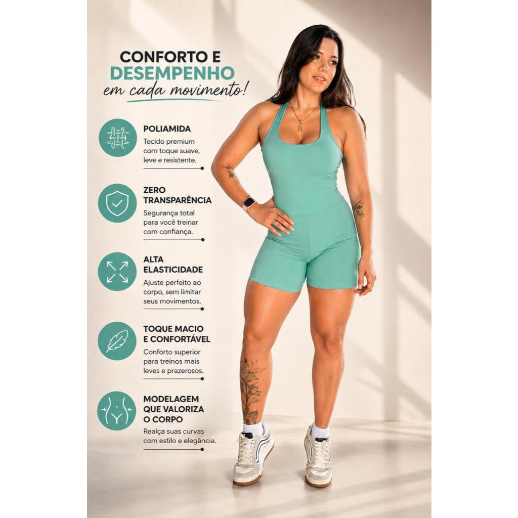Macaquinho Fitness Feminino Zero Transparência Alta Compressão Modelador Academia
