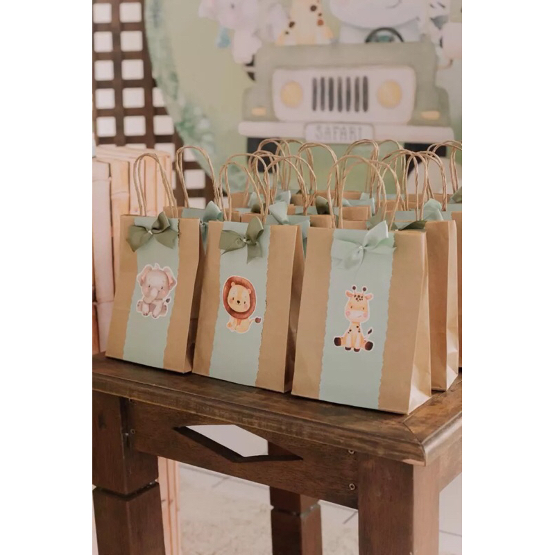 kit Sacola Kraft Personalizada Lembrancinha Festa Infantil com Tag e Laço Tema Personalizado sacolinha personalizada