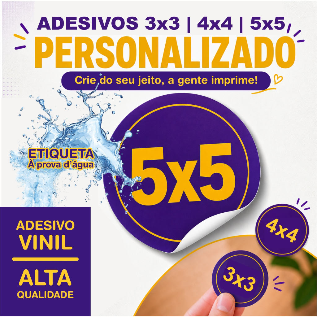 Adesivos VINIL 100un | Personalizado Redondo ou Quadrado | Alta Qualidade | Prova D´água