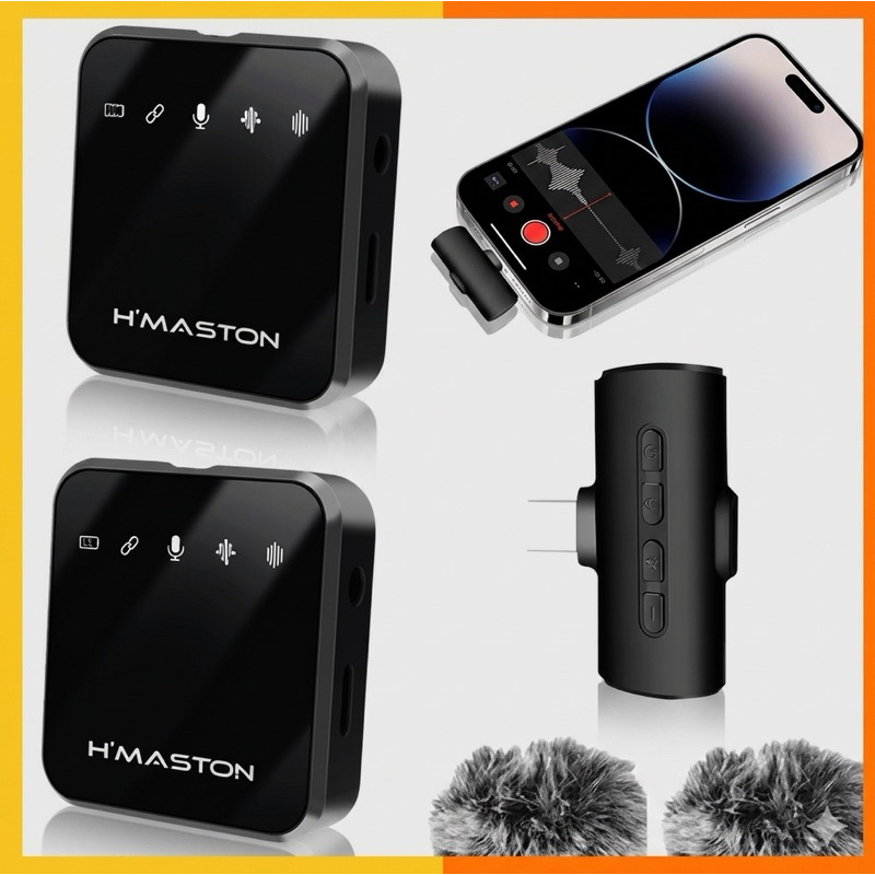 H'maston MK15/16 Microfone Sem Fio Duplo Lapela Celular Para iPhone Lightning e Tipo-c