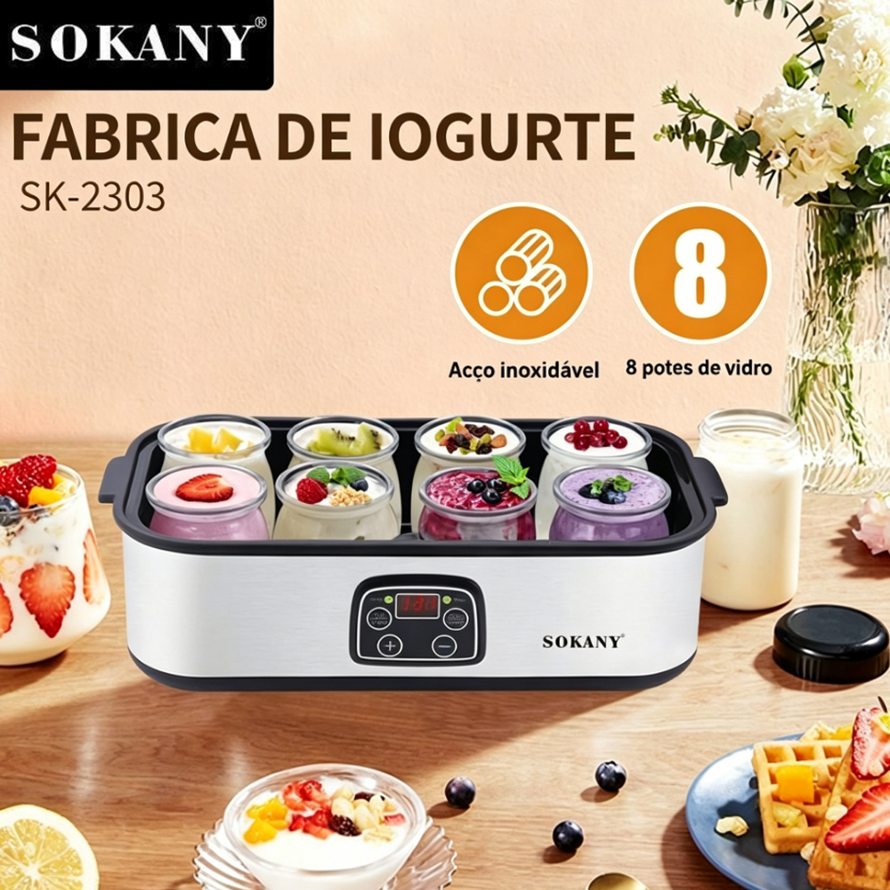 Iogurteira Elétrica 1.5L com 8 Copos para Iogurte Natural em Casa – 220V Prateada