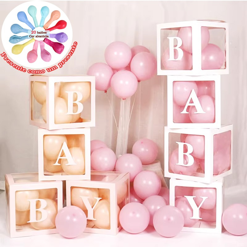 4 Cubos Baby Pintado 30CM Decoração de Festa Decoração Chá de Bebê e Revelação