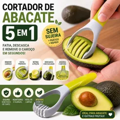 Cortador de Abacate 5 em 1 Fatiador Removedor de Caroço Descascador Fácil Cozinha Prático Rápido