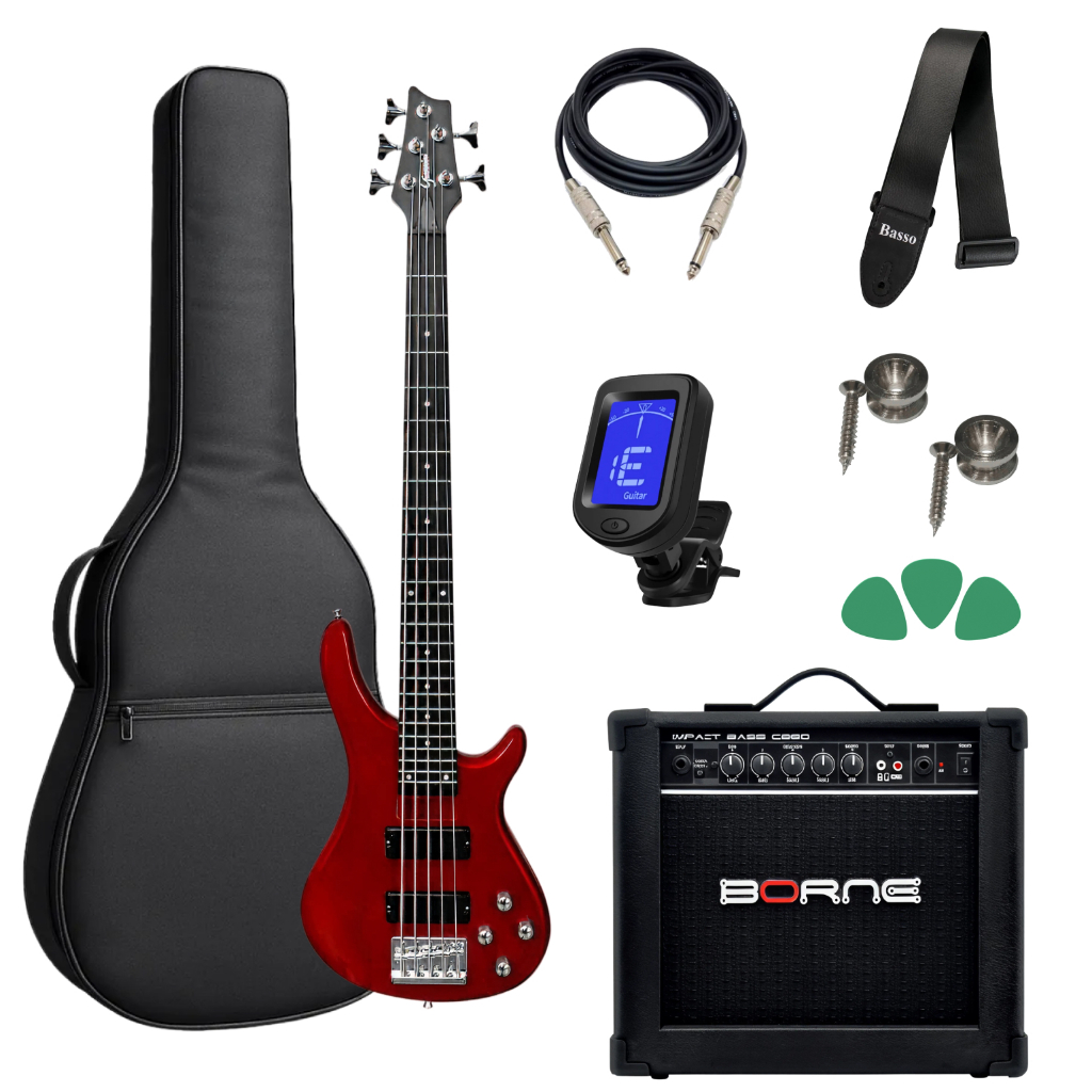 Contrabaixo 5c Gb205a Mr Metallic Red+ Kit Capa e acessorios