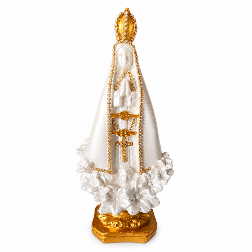 Imagem de Nossa Senhora Aparecida em Gesso Perolado com Acabamento Dourado
