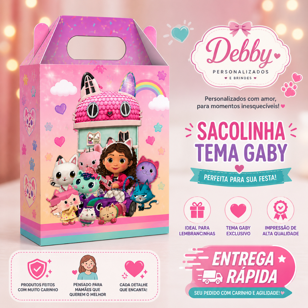 Sacolinha Tema Casa da Gabby | Lembrancinha Infantil Festa | Caixinha Surpresa