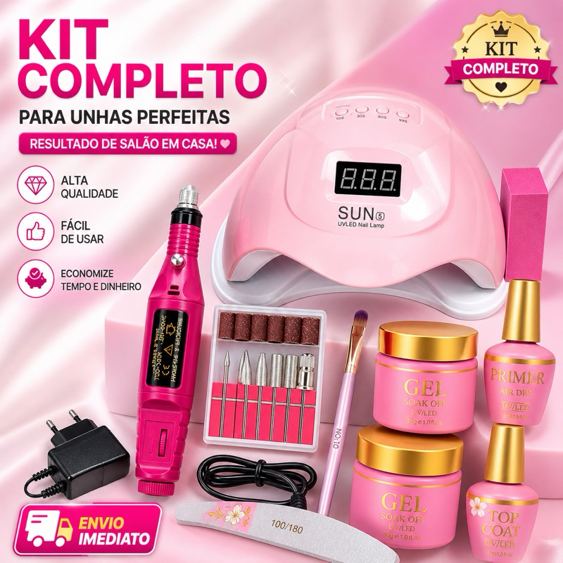 kit de Unha em Gel Completo Iniciante Manicure Alongamento Unhas Cabine Profissional Lixadeira Caneta Elétrica Lixa Moto
