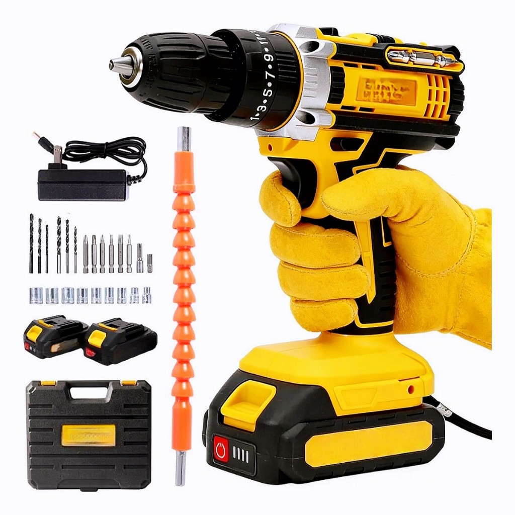 Conjunto de Furadeira/Parafusadeira Sem Fio, Incluindo Acessórios Profissionais 12V ou 48V–1 ou 2 Baterias