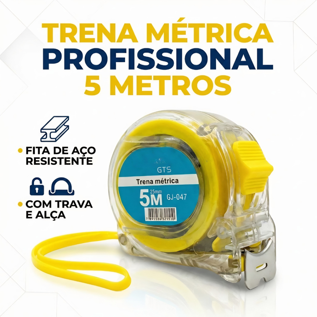 Trena Métrica Transparente Luatek Fita de Aço Profissional com Trava 5/7.5/10m para Obra e Reforma