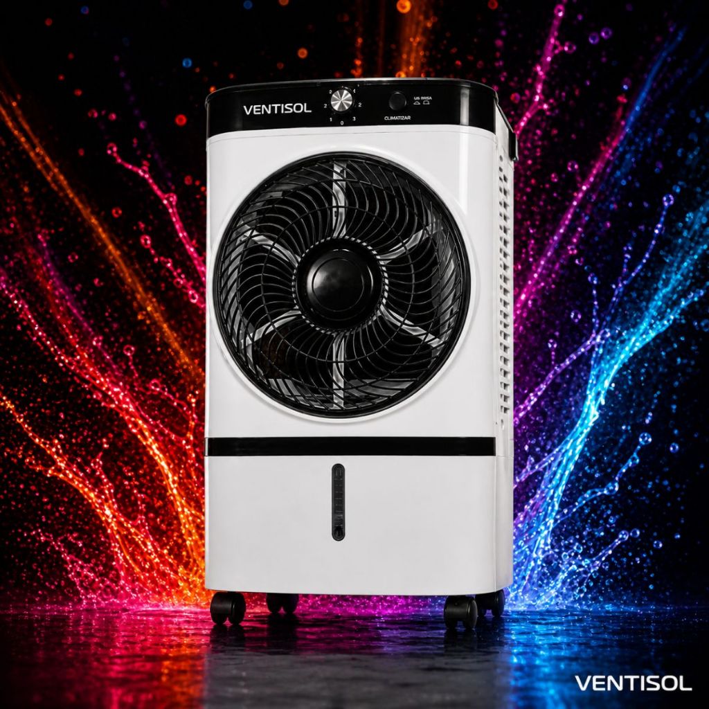 Climatizador de Ar 9L Ventisol 65W Portátil Silencioso Umidificador Ventilador Casa Quarto Sala Econômico Branco
