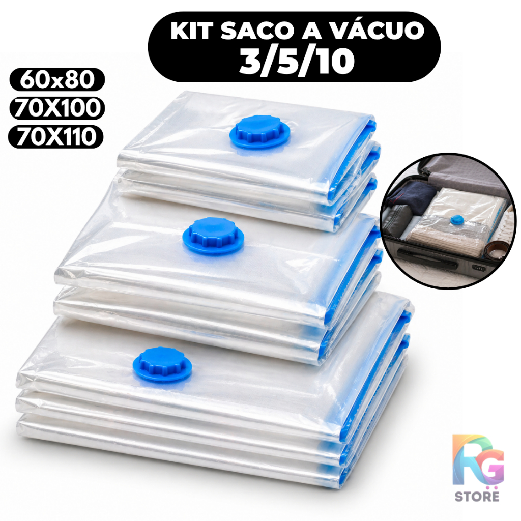 Kit 10/5/3 Saco a Vácuo Organizador De Roupas Malas e Viagem Grande
