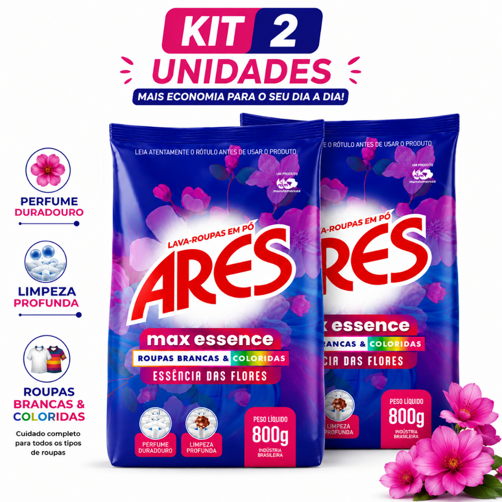 Imagem Kit 2 Sabão em Pó Lava Roupas Profissional Max Essence ARES 800g
