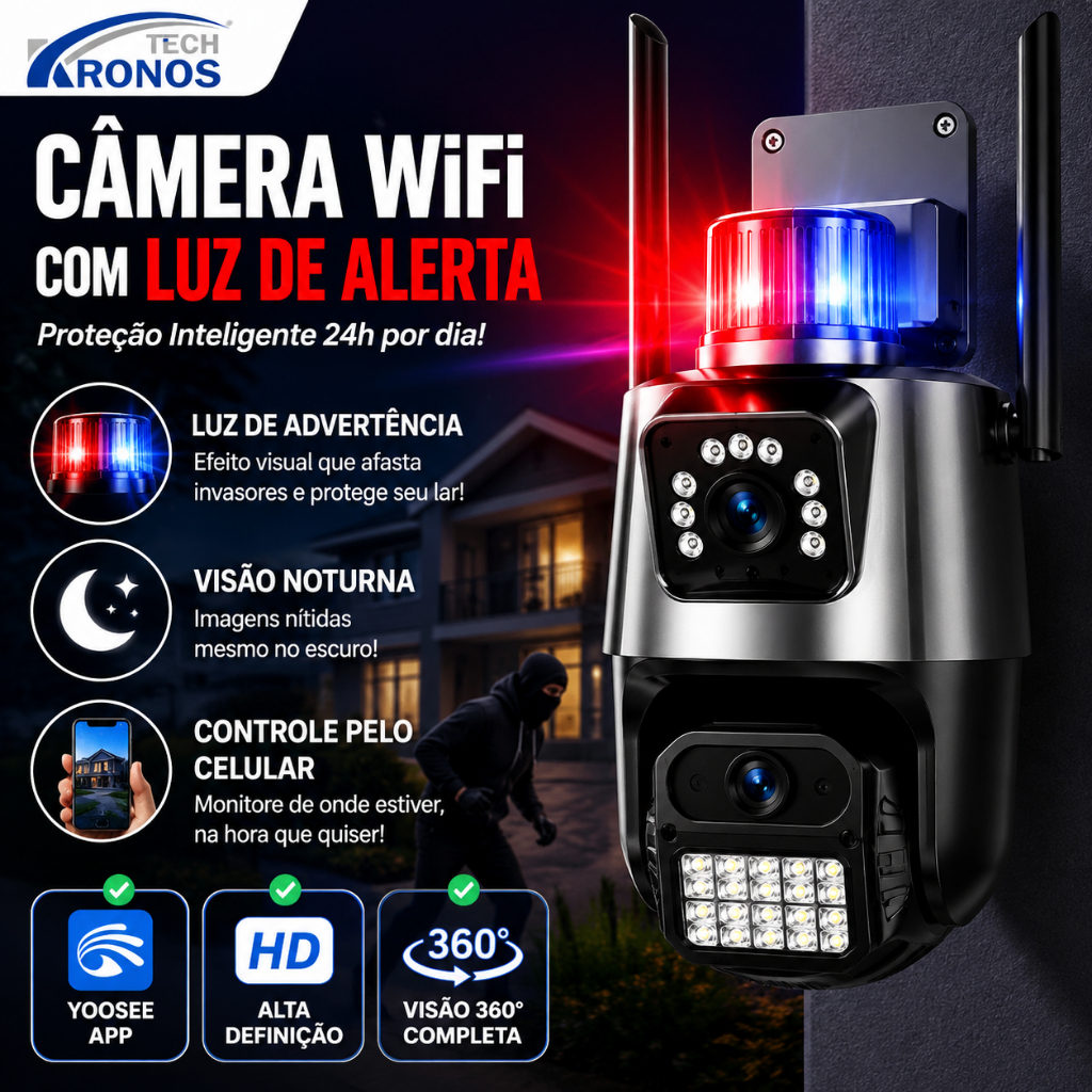 Câmera de segurança externa P11 Wi-Fi YOOSEE/ICSEE IP66 360° 4K 6MP com lente dupla e à prova d'água