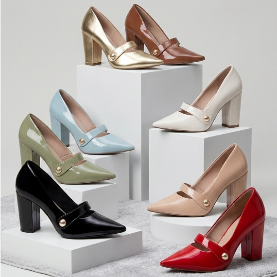 Sapato Scarpin Elegante Social Confortável Salto Alto Grosso Verniz Preto Branco Verde Azul Vermelho Marrom Nude Dourado