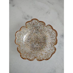 Porta Joias Flor em Resina Epóxi com Glitter Dourado – Bandeja Decorativa