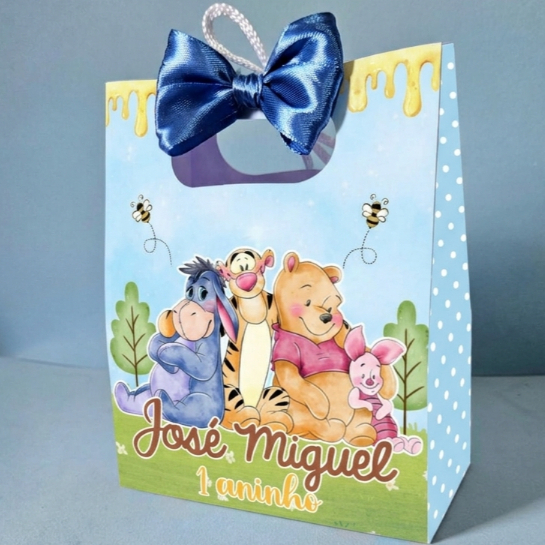 Sacolinha Personalizada para Lembrancinha Ursinho Pooh Aquarela - Pegue e Monte