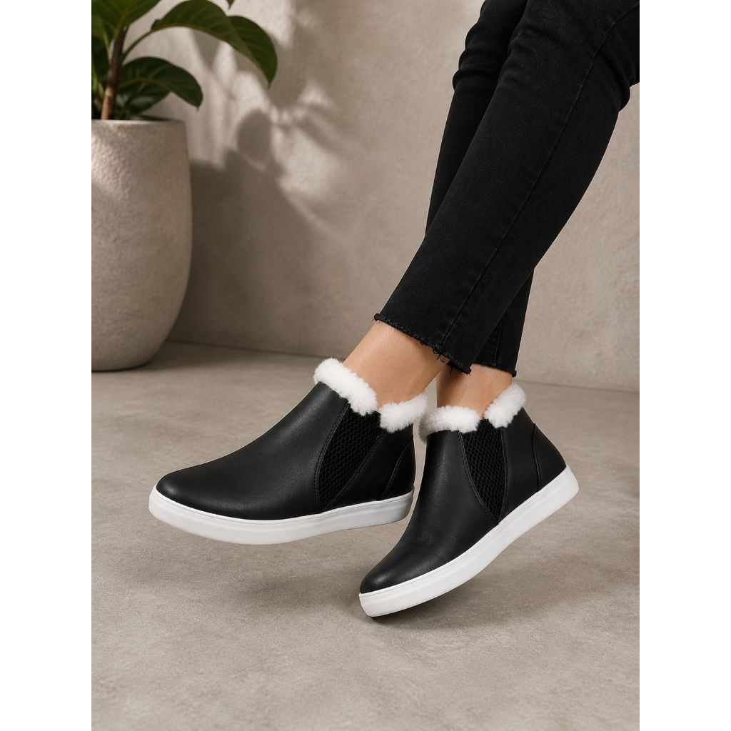 Tenis Botinha Feminino Bota Inverno Forrada Pelos Frio lã Peluciada Confortável Lançamento Básica