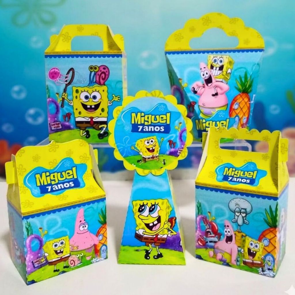 Kit Caixas BOB ESPONJA Personalizadas (PEGUE E MONTE)-lembrancinha -aniversario-kit festa - caixinhas personalizadas
