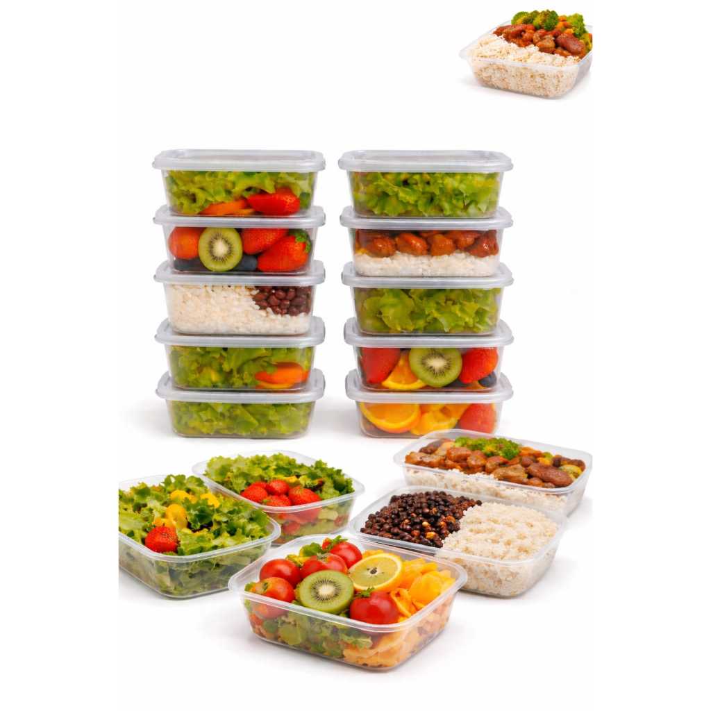 Kit com 12 Potes Marmitas  reutilizavel 500 ml Livre  Bpa Transparentes Fitness Microondas Freezer Organizador Alimentos