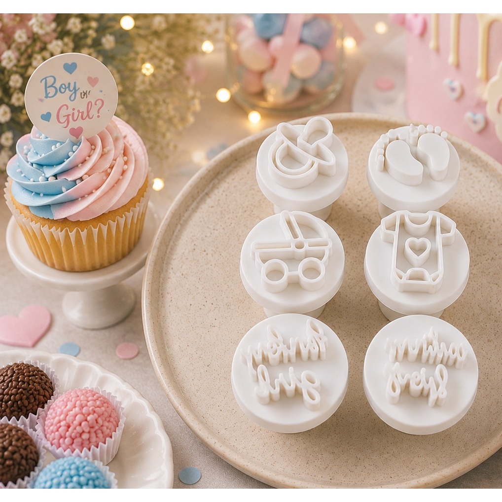 Carimbos para Brigadeiro Chá Revelação – Molde Confeitaria Decoração Temática de Doces para Festa Chá de Bebê