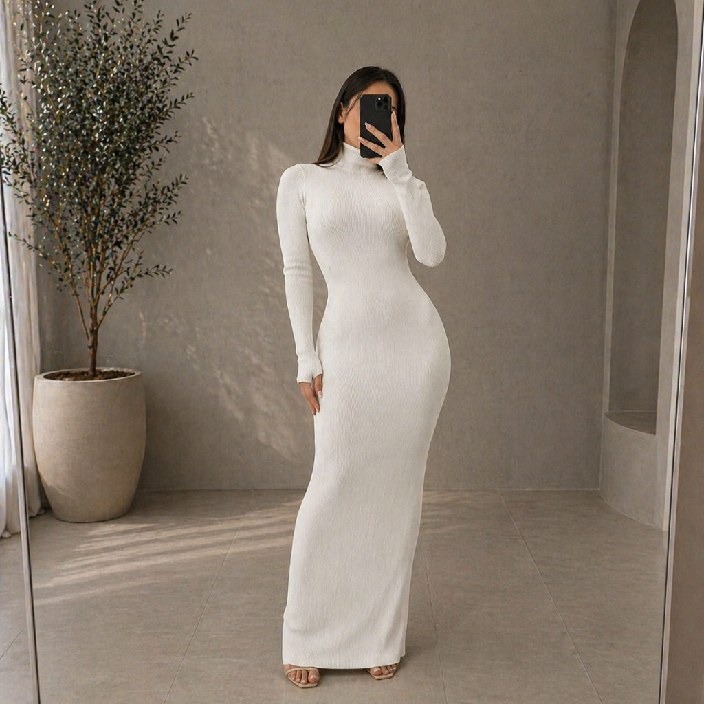 vestido longo canelado inverno