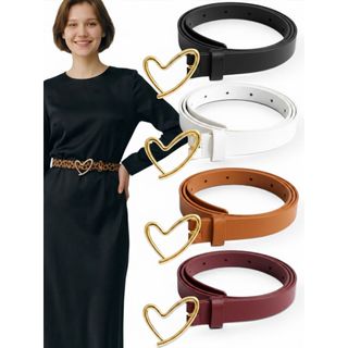 Kit4 Cinto Feminino Da Moda Fashion 2cm Fino Elegante Ajustável Básico Fivela Coração - Cristiane