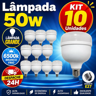 10 /5 / 3 Unidades Lâmpadas Alta Potencia 50w 6500K Super Bulbo Forte Luz Branca 110v/220v Bivolt Potente Grande Galpão