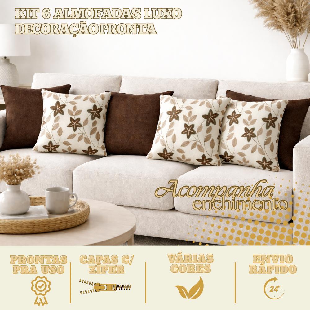 KIT 6 ALMOFADAS DECORAÇÃO LUXO PARA QUARTO SALA OU SOFÁ COM ENCHIMENTO