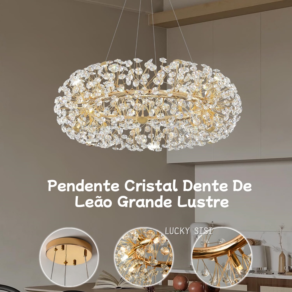 Dourado Lustre Pendente Cristal Dente De Leão Grande Lustre，Luxo Fogo de Artifício Pendente，decoração sala luxo，luminári