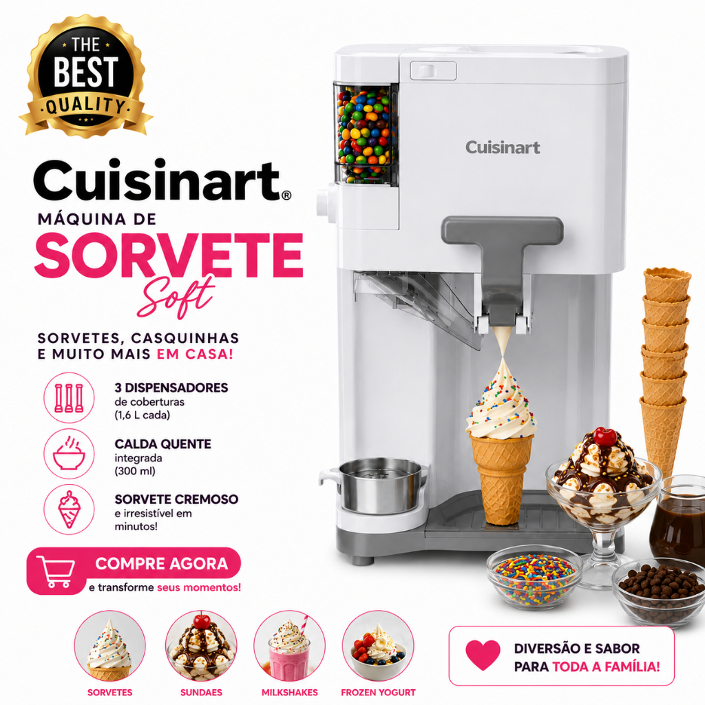 Original Máquina de Sorvete Soft Cuisinart ICE-48, 1,5 Litros Sorveteira Elétrica 127V | Delicías!